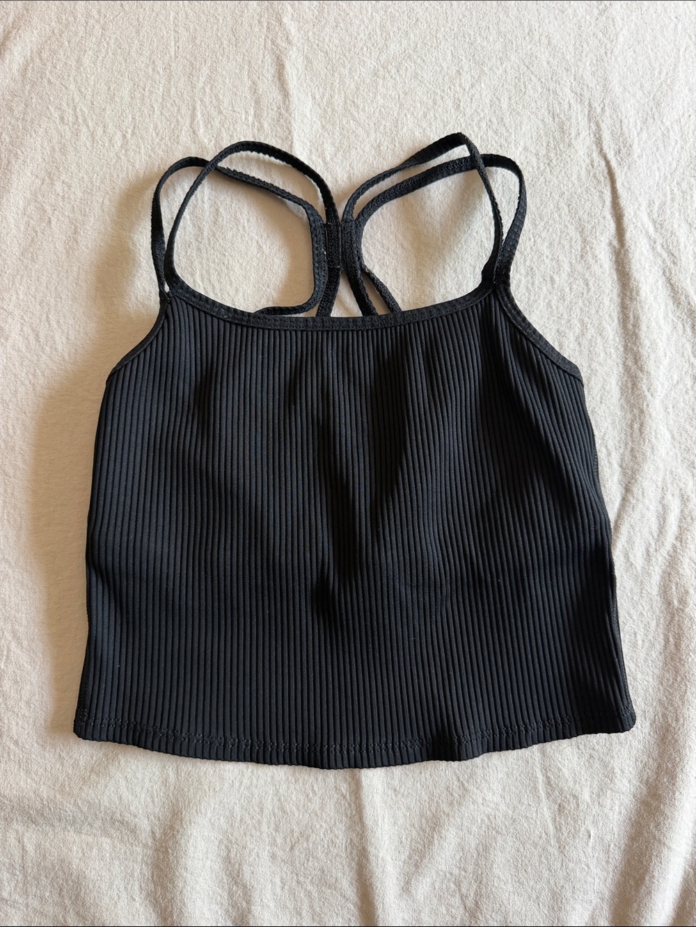 Carbon38 Black Ribbed Double-Strap Crop Tank